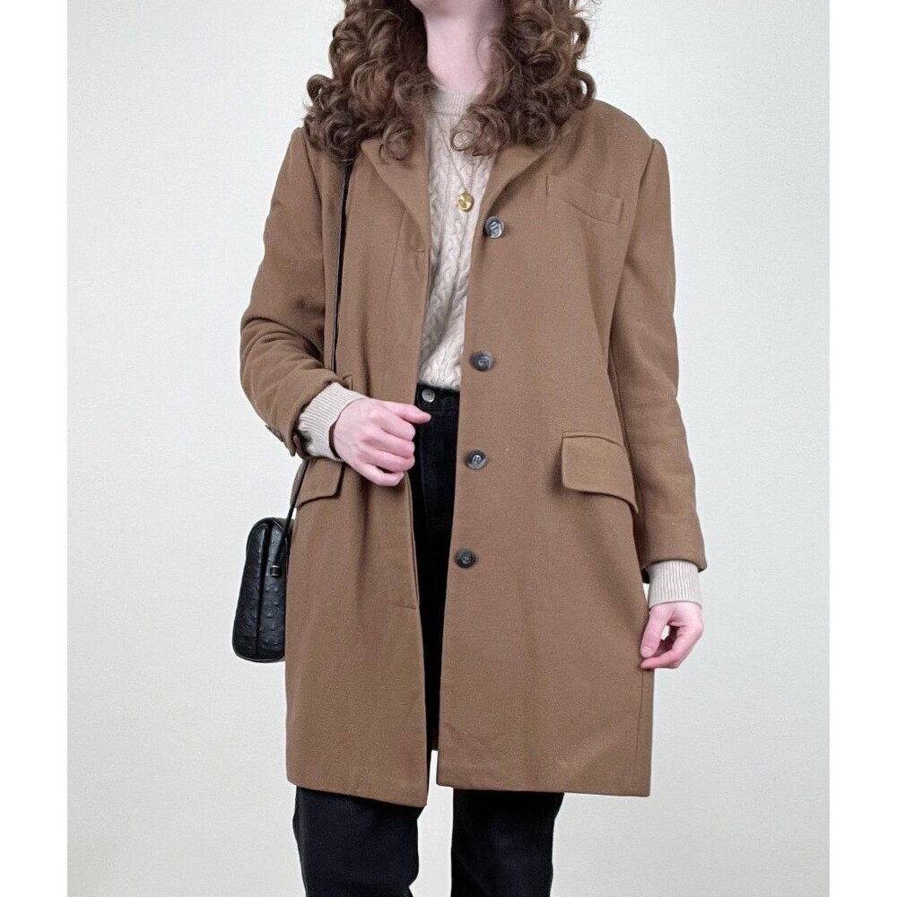 Vintage Cashmere Wool Camel Tan Pea Coat Trench Jacket Peacoat Oversized Luxury